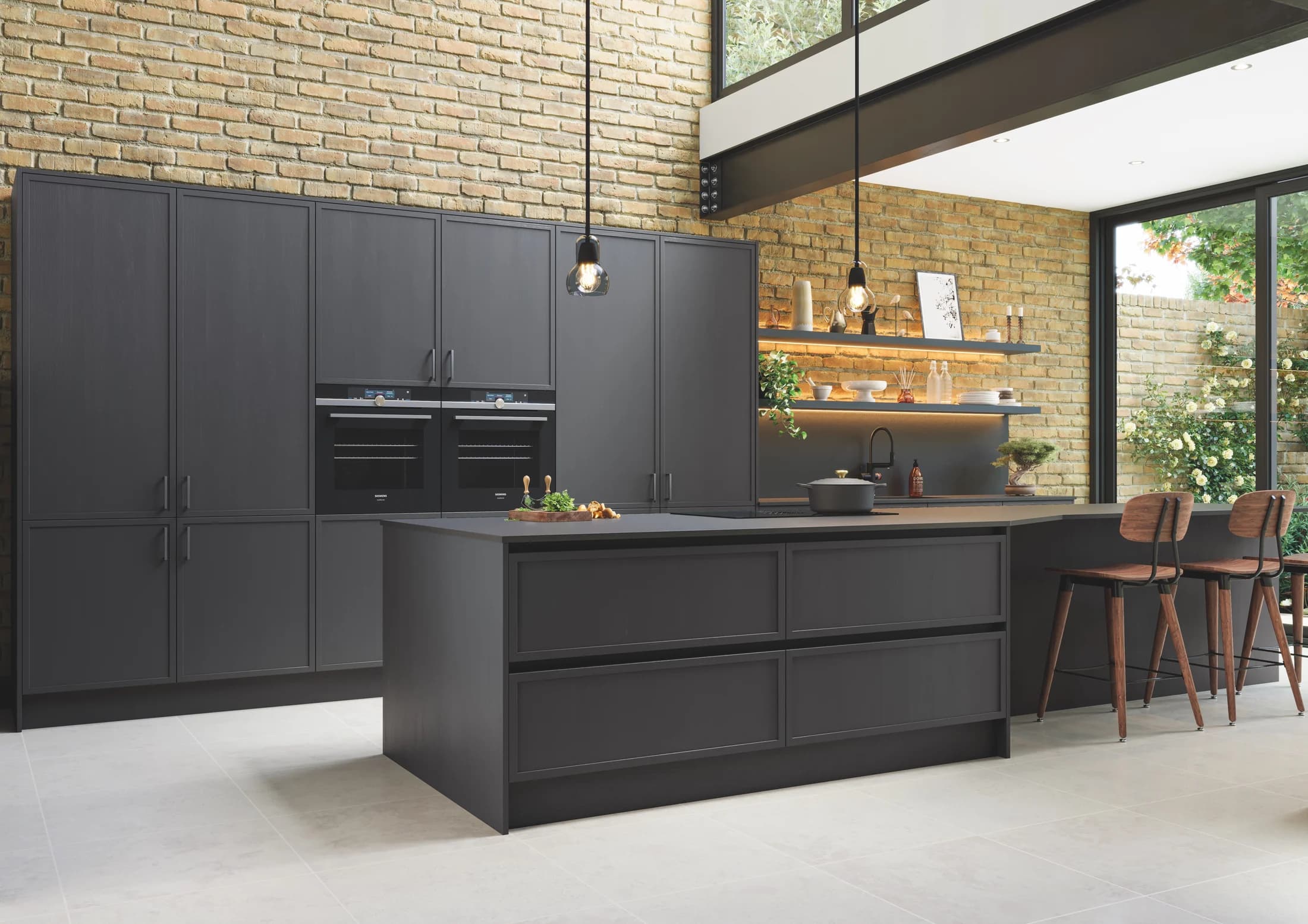 Aylesford Graphite contemporary dark grey shaker kitchen with island and garden glazing, by The Cabinet Door Shop in Hove
