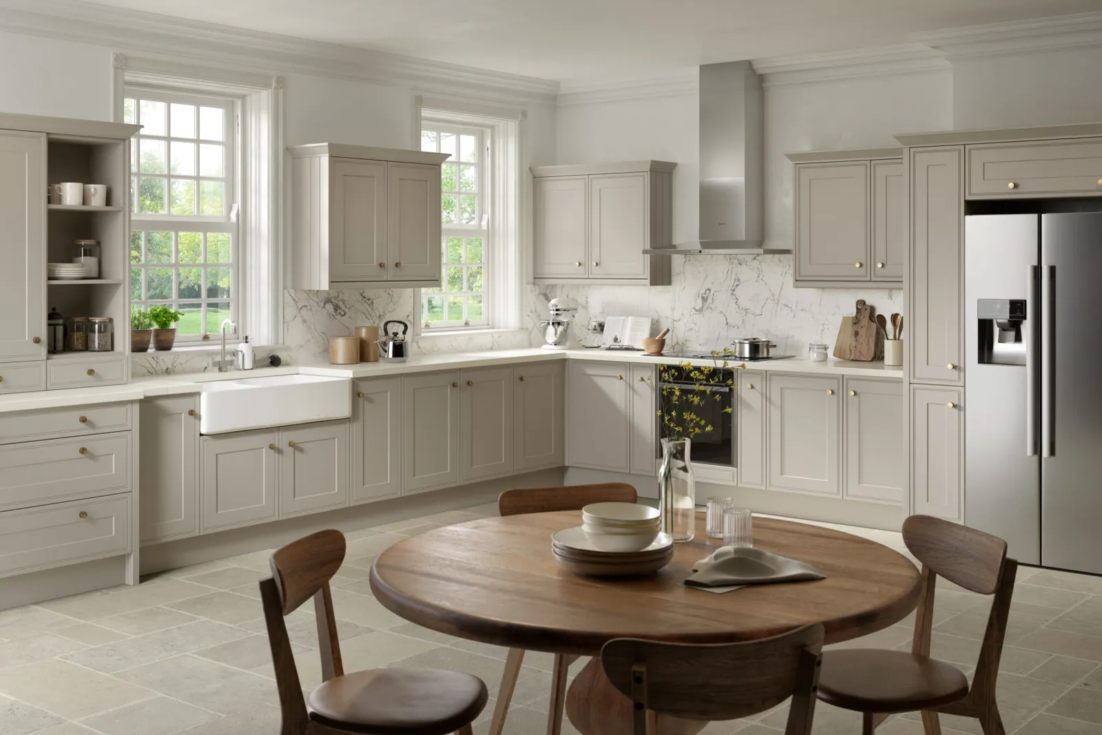 Bella Tullymore mock in-frame kitchen in Supermatt Oatmeal by The Cabinet Door Shop